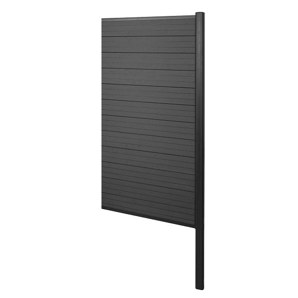 Mendler WPC-Sichtschutz Sarthe, Windschutz Zaun, Alu-Pfosten zum Einbetonieren, Erweiterungselement schmal, 95cm anthrazit, 76245+3x76239+76242+76266