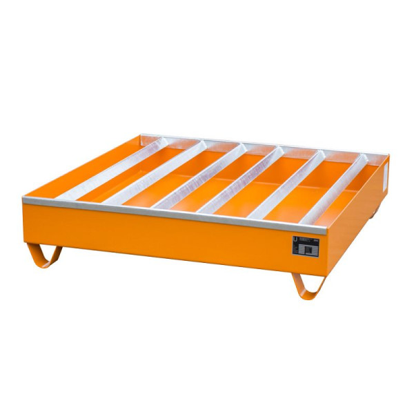 STEIN HGS Profilwanne PW, 3mm Stahlblech, für 200l-Fässer, 230 Liter, RAL 2000 gelborange, Gesamthöhe 285 mm, lackiert, 4 x 200 Liter Fass, 79215.0007