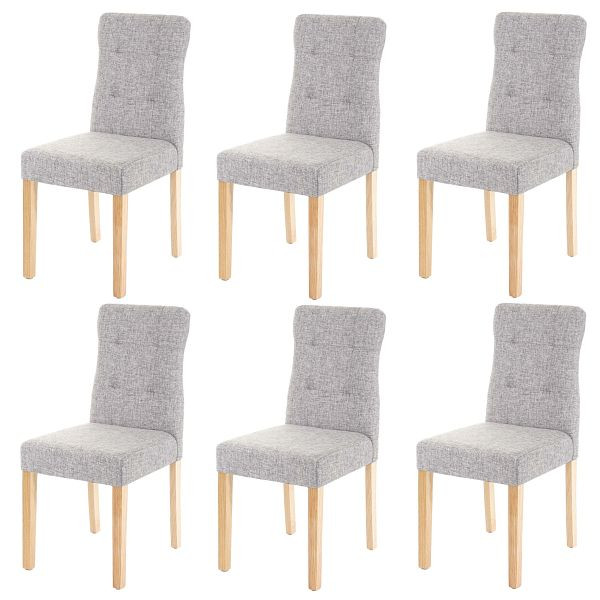 Mendler 6er-Set Esszimmerstuhl HWC-E58, Stuhl Essstühle, Stoff/Textil grau, helle Beine, 67983+67984