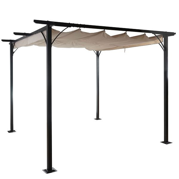 Mendler Pergola HWC-C42, Garten Pavillon, stabiles 6cm-Gestell + Schiebedach, 3x3m creme, 45116