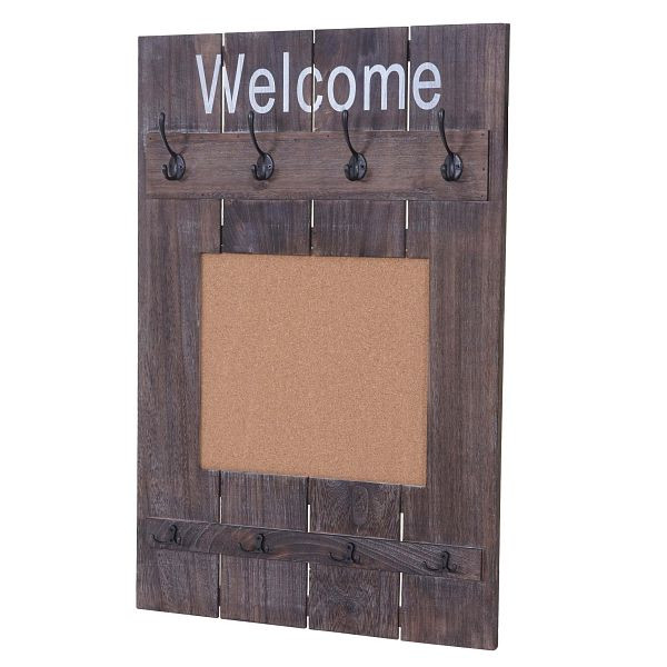 Mendler Wandgarderobe HWC-C89 mit Pinnwand, Garderobenpaneel, Shabby-Look Vintage, 8 Haken 91x60cm, braun, shabby, 61926