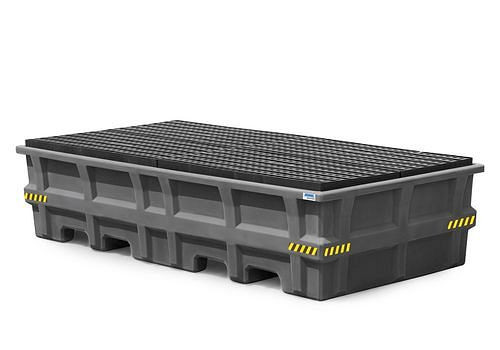 DENIOS Auffangwanne pro-line aus PE für 2 IBC, mit PE-Gitterrost, 267659