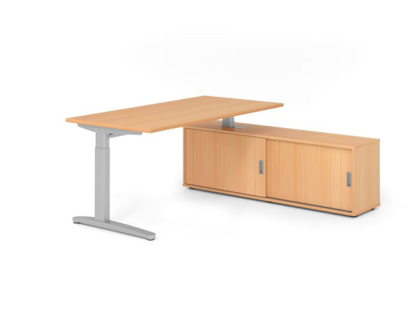 Hammerbacher Schreibtisch XB16, 160x80cm, Platte: Buche, 25mm dick, C-Fuß Gestell Silber, höheneinstellbar, Buche / Buche, VXBE16SB/6/S/6/6