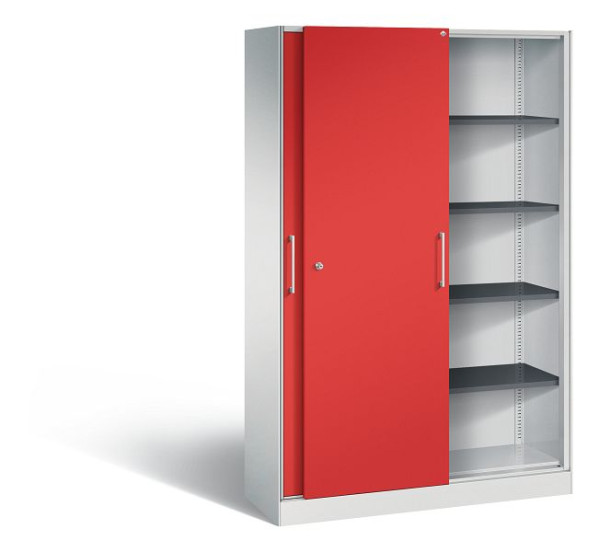 C+P Schiebetürenschrank Asisto, H1980xB1200xT435mm, Farbe: Lichtgrau / feuerrot, Bügelgriff, 5 OH, 142001-000 S10093