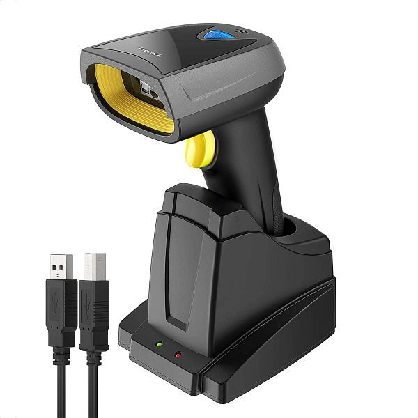 inateck 1D/2D Barcodescanner, kabellos 2.4GHz, Bluetooth, Displayscannen, mit intelligenter Basisstation & 2000 mAh Akku, BCST-52_black