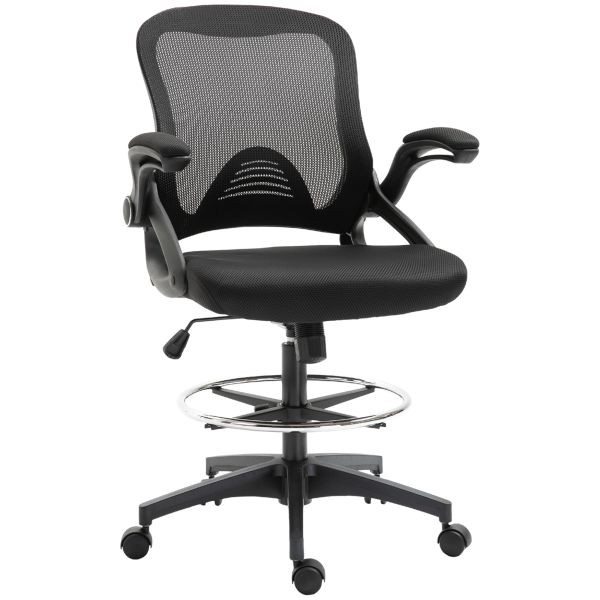 Vinsetto Mesh Zeichenstuhl Ergonomischer Bürostuhl mit Rollen drehbar Schwarz, 921-190