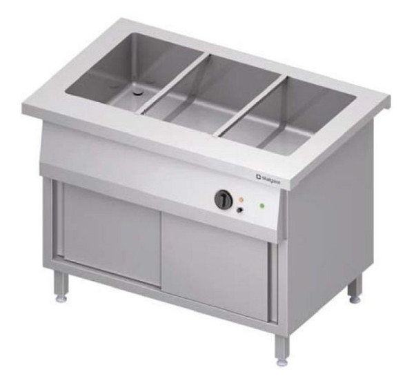 Stalgast Bain-Marie-Station "Free Flow" mit einem Becken 4x GN1/1, Wärmeschrank und Schiebetüren, 1465x735x880 mm Edelstahlabdeckung, FF14115