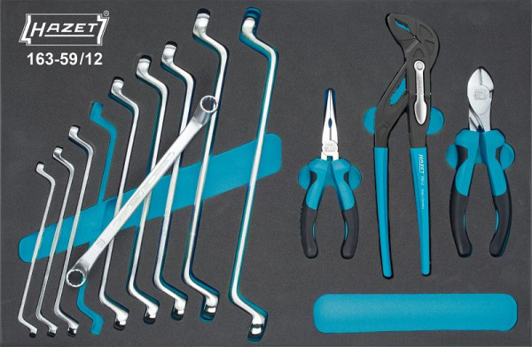 Hazet Werkzeug Satz, Doppel-Ringschlüssel, Zangen, Außen-Doppel-Sechskant Profil, Anzahl Werkzeuge: 12, 163-59/12