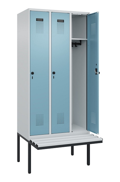 C+P Spind Evolo PLUS, 3 Abteile, 2120x900x815mm, 7035/0010, Haken 3, Drehriegel, Material Sitzfläche Kunststoff, 0490407-30 S10063