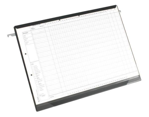 BOI PVC-Diensttafel, schwarz, A3-quer, mit schwarzer Klemmleiste und Klarsichttaschen, 9208-00340