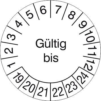 SafetyMarking Prüfplakette, Gültig bis, Prüfzeitraum: 19-24, Ø 3 cm, Folie, selbstklebend, VE: 500 Stück/Rolle, 31.3688-19-24