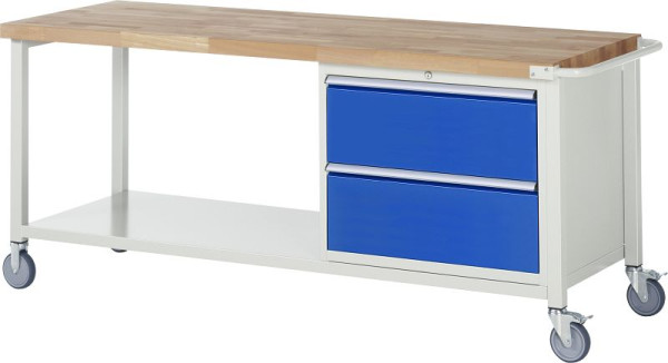 RAU Fahrbare Werkbank 8000 - Modell 8255, B1500 x T700 x H880-1080 mm, Unterbau-Container rechts, B770 x T650 x H620 mm, 05-8255A6-207B4H.11