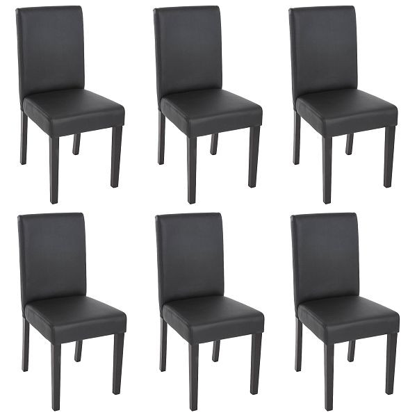 Mendler 6er-Set Esszimmerstuhl Stuhl Küchenstuhl Littau, Kunstleder, schwarz matt, dunkle Beine, 33691+33705
