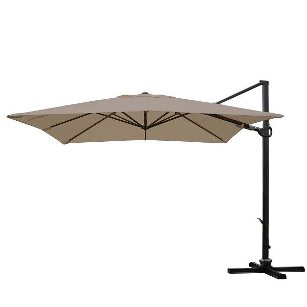 Mendler Gastronomie-Ampelschirm HWC-A39, 3x3m (Ø4,24m) schwenkbar drehbar, Polyester/Alu 31kg, taupe-braun ohne Ständer, 75881+75882