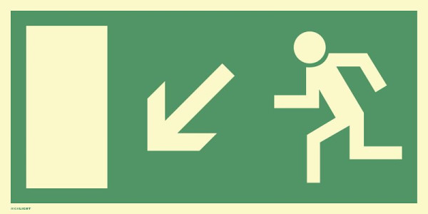 Moedel Rettungsweg links abwärts, BGV A8 (E13), Folie, nachleuchtend, 160-mcd, 297x148 mm, 61078