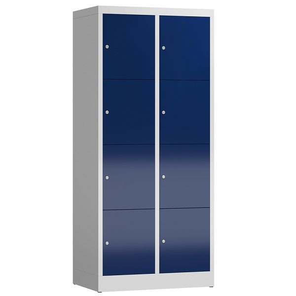 Lüllmann ClassiX Schließfachschrank, 2 Abteile à 4 Fächer, 1800 x 800 x 500 mm, lichtgrau/enzianblau, X-523421