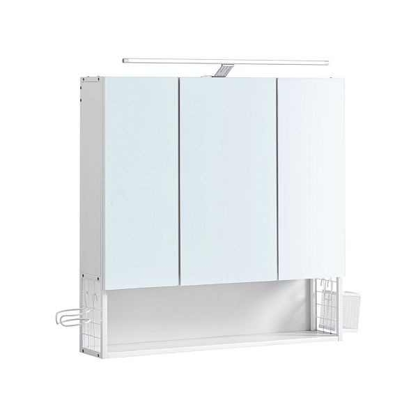 VASAGLE Spiegelschrank Bad 3-türig mit Beleuchtung und höhenverstellbarer Ablage, Weiß, BBK124W14