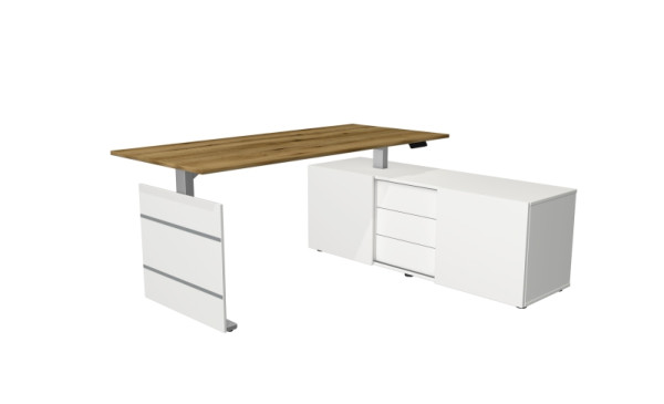 Kerkmann Komplettarbeitsplatz Move 3 tube, elektrisch höhenverstellbar, Weiß/Eiche, 10236055