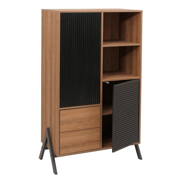 Mendler Hochschrank HWC-O40, Schrank Highboard mit Türen Staufächer Schubladen, MDF Metall Melamin 138x79x40cm, natur, 138999+139000
