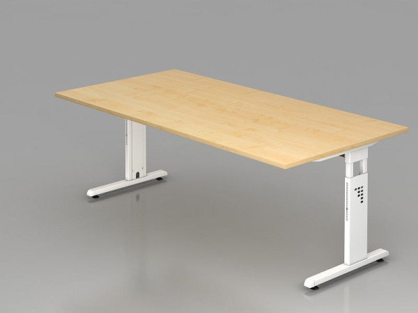 Hammerbacher Schreibtisch C-Fuß 200x100cm Ahorn/Weiß, Arbeitshöhe 65-85 cm, VOS2E/3/W