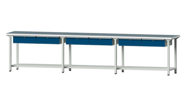 ANKE Werkbänke Arbeitstisch, Modell 105, 4050 x 700 x 890 mm, RAL 7035/5010, UBP 40 mm, 400.525