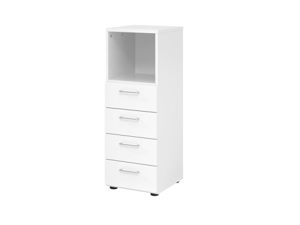 Hammerbacher Schubladenschrank 3OH, 4 Schübe 934S4 BS, Korpus: Weiß / Front: Weiß, 40x41,7x110 cm (BxTxH), 4 Schubkästen, Metallgriff BS, V934S4/W/W/BS