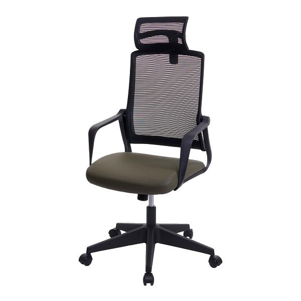 Mendler Bürostuhl HWC-J52, Drehstuhl Schreibtischstuhl, ergonomisch Kopfstütze, Kunstleder, olivgrün, 81068