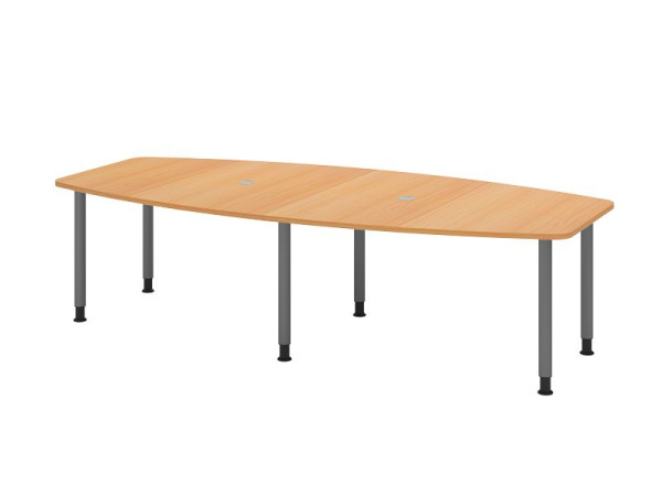 Hammerbacher Konferenztisch KT28C, 280 x 130 cm, Platte: Buche, 25mm dick, Sechs-Fuß-Gestell graphit, Rundrohr 6 cm, Arbeitshöhe 72-74 cm, VKT28C/6/G