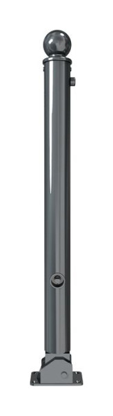 Schake Absperrstilpfosten Typ 474FUB umlegbar, mit Dreikantverschluss, zum Aufdübeln, Ø 76mm, mit Kugelkopf, RAL 7016, mit 1 Öse, 474FUB+1