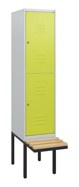 C+P Doppelstöckiger Spind Classic PLUS, 1950x400x815mm, 7035/0024, Zylinderschlösser, Sitzleisten aus Buche, schwebende Sitzfläche, 0803405-12 S10040
