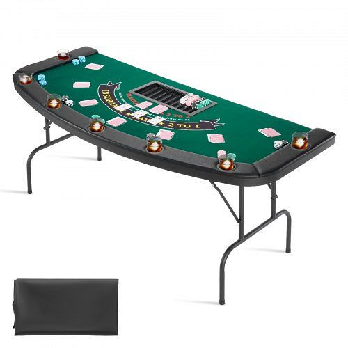 VEVOR klappbarer Pokertisch für 7 Spieler (183 cm) mit gepolsterten Schienen & Getränkehaltern, Halboval, Texas Hold’em, DZDTZDPKPZ725FTO2001V0