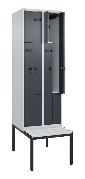 C+P Z-Spind Evolo PLUS, Bank, 4 Fächer, 2120x600x815mm, 7035/7016, Drehriegel, Sitzfläche Kunststoff, Sitzbank, 0490537-204 S10066