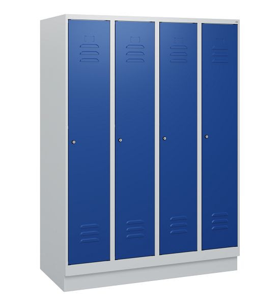 C+P Umkleidespind Classic PLUS, Sockel, 4 Abteile, 1630x1200x500mm, 7035/5010, Zylinderschlösser, 0800205-40 S10018