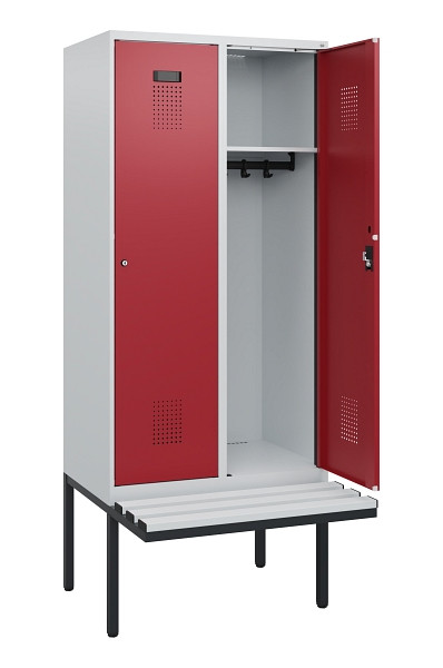 C+P Spind Evolo PLUS, 2 Abteile, 1950x800x815mm, 7035/3003, Zylinderschloss, Material Sitzfläche Kunststoff, 0490405-22 S10085