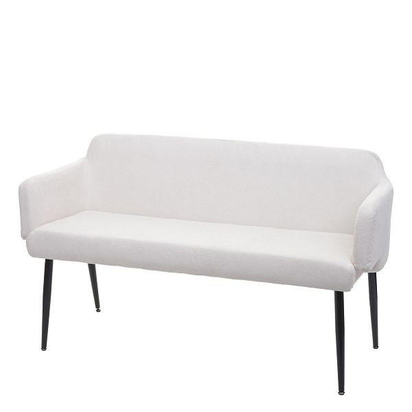 Mendler Sitzbank HWC-L13, Esszimmerbank Bank Polsterbank Garderobenbank Rückenlehne Armlehne Stoff/Textil 133cm, creme-weiß, 98086