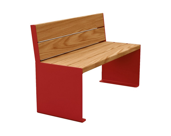 Procity Sitzbank Kube, 1200 mm, Mit Rückenlehne Stahl & Holz Ohne Armlehnen, helle Eiche/RAL 3004, 306380.3004.CHEC