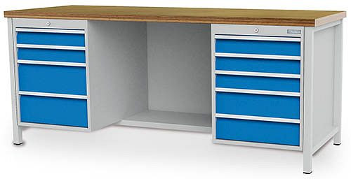 Bedrunka+Hirth Kastenwerkbank Serie 2000 R18-24, 100 kg, rechts 5 Schubladen 3x 100, 2x 150 mm, 2000 x 750 x 959 mm, 03.19.45V9