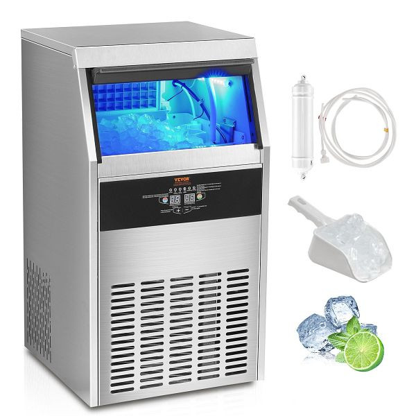 VEVOR Kommerzieller Eiswürfelbereiter 47 kg / 24 h, 15 kg Eisspeicherkapazität, 50 Eiswürfel, Edelstahl inkl. Wasserfilter & Eisschaufel, QSYYTSFBZBJQ9PS5DV2