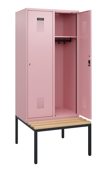 C+P Spind Evolo PLUS, 2 Abteile, 1950x800x815mm, 3015/3015, Zylinderschloss, Sitzfläche Buche-Hartholz, Sitzbank, 0490505-22 S10051