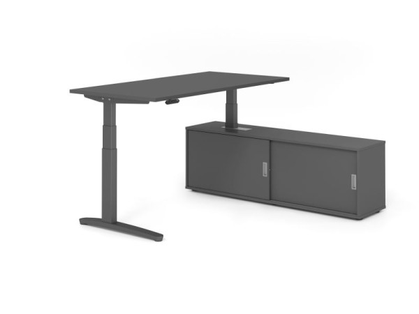 Hammerbacher Schreibtisch XBHM16, 160x80cm, Platte: Graphit, 25mm dick, C-Fuß Gestell Graphit, Höhe: 65 - 129 cm, Graphit / Graphit, VXBHM16SB/G/G/G/G