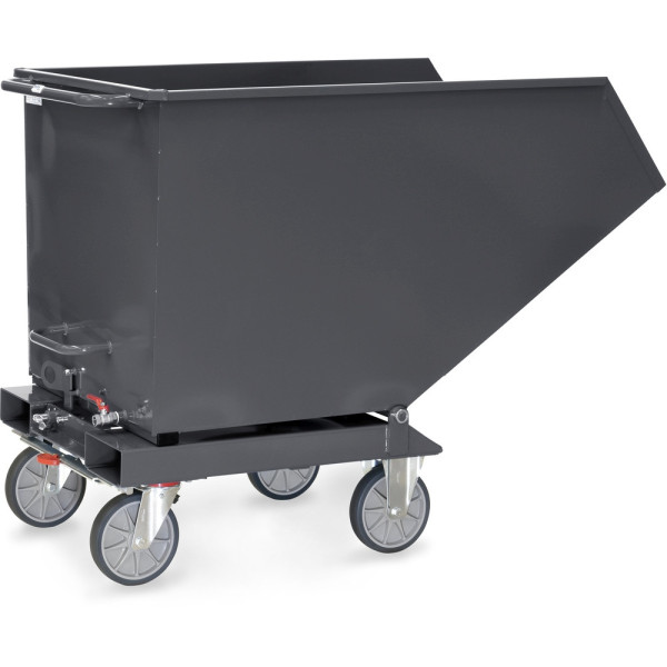 Fetra Muldenkipper mit ABLASSHAHN, Kastenmaße 1.321 x 794 x 735 mm, grau, 4703A-7016