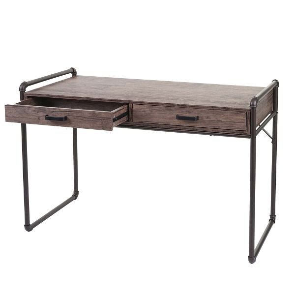 Mendler Schreibtisch HWC-F58, Bürotisch Computertisch, Industriedesign 75x120x60cm 3D-Struktur, braun Wildeiche-Optik, 70049