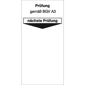 Moedel Grundplakette Prüfung gemäß BGV A3 nächste Prüfung, Folie, 40x80 mm, VE: 10 Stück/Bogen, 56119