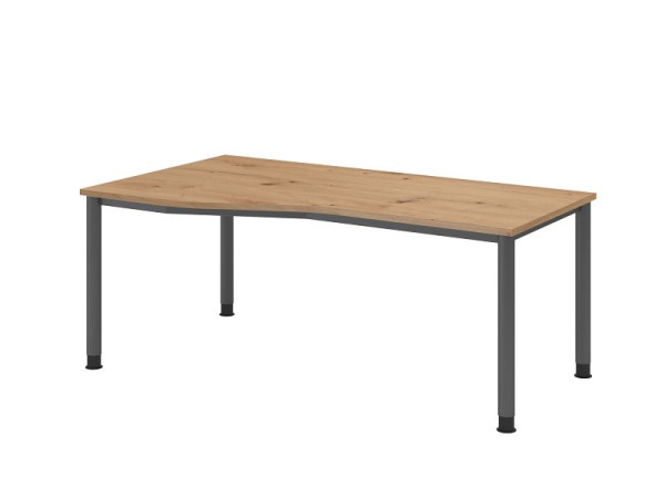 Hammerbacher Schreibtisch HS18, 180 x 100/80cm, Platte: Asteiche, 25 mm dick, 4-Fuß-Gestell in Graphit, Arbeitshöhe 68,5-81cm, VHS18/R/G