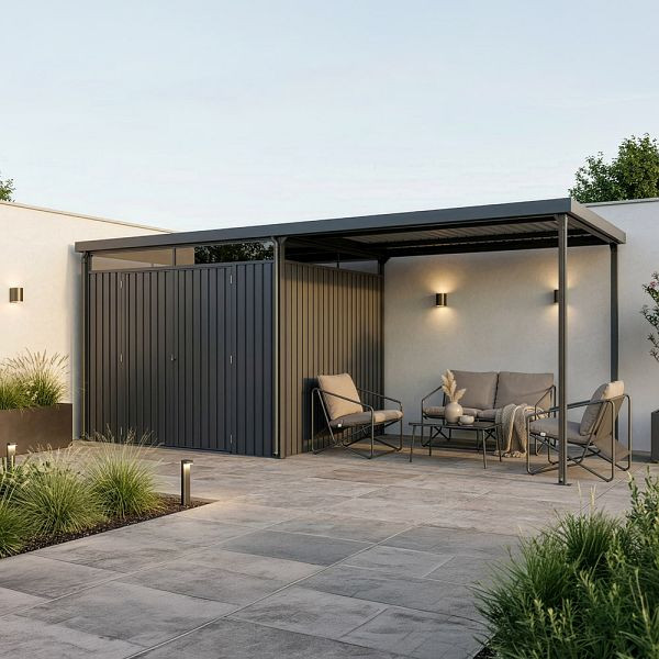 HOME DELUXE Gartenhaus inkl. Überdachung LEVANTO Anthrazit - 576 x 226 cm, 75235