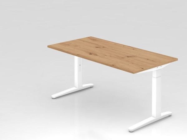 Hammerbacher Schreibtisch XB16, 160 x 80 cm, Platte: Asteiche, 25 mm dick, 2 mm ABS-Kante, Rechteckform, Weiß, VXB16/R/WW