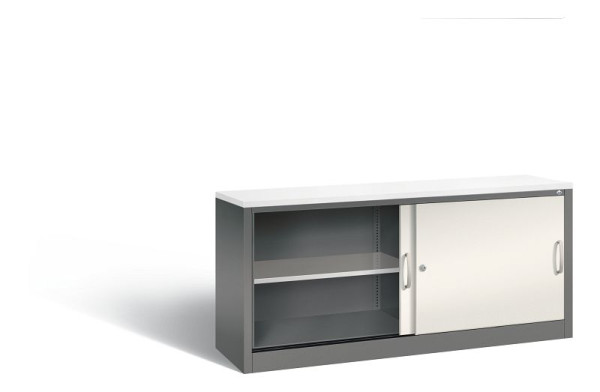C+P Sideboard mit Schiebetüren Acurado, H720xB1600xT400mm, Farbe: Vulkangrau / Perlweiß, Bügelgriff, 2 OH, 5724-00 S10319