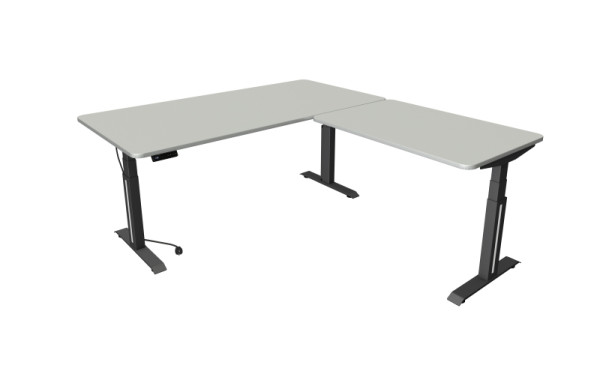 Kerkmann Sitz-/Stehtisch Move Professional, B 2000 x T 1000 mm mit Anbauelement 1200 x 800 mm, elektrisch höhenverstellbar 640-1290 mm, lichtgrau, 10073311