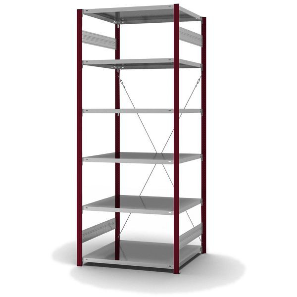 hofe Fachboden-Grundregal, 2500x800x1000 mm, 6 Fachebenen, verzinkt / RAL 3004, 130 kg Fachlast, 1000 kg Feldlast, einseitige Bedienung, HRG258010XL