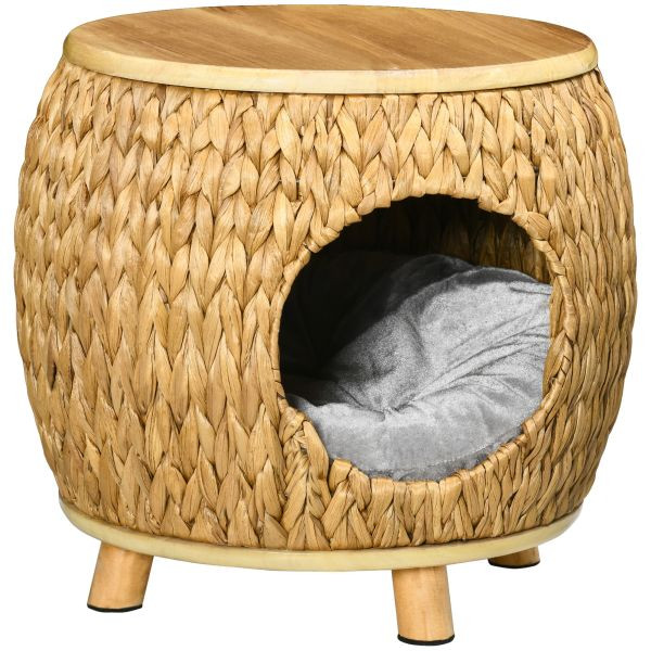 PawHut Katzenhöhle aus Rattan 2-in-1 Design Katzenkorb mit Kissen Katzenhütte, D30-528V00LR